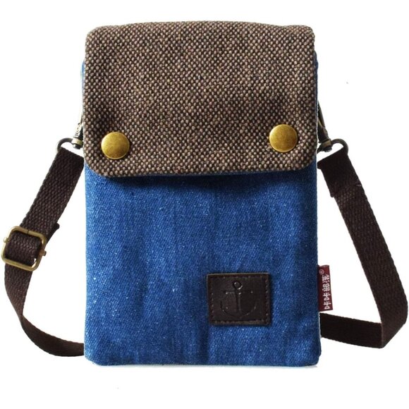 Women Blue Handmade Cute Cross Body Phone Purse with Adjustable Shoulder Strap - Picture 1 of 9